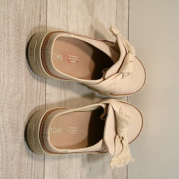 Toms Sunrise Natural Heritage Tan Canvas Knot Slip on Slides Mules Shoes Size 10 - Picture 4 of 8